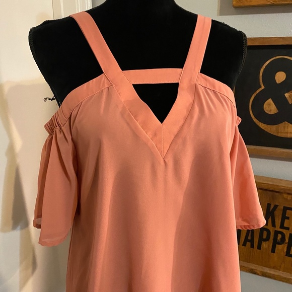 Pink Paparatzi Couture Peach Cold Shoulder Blouse - Picture 5 of 5